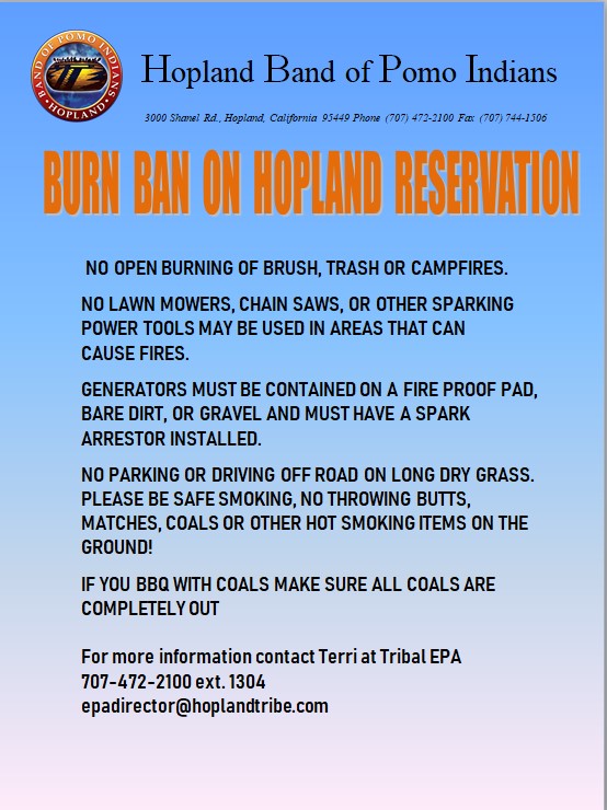 Hopland Tribe Burn Ban